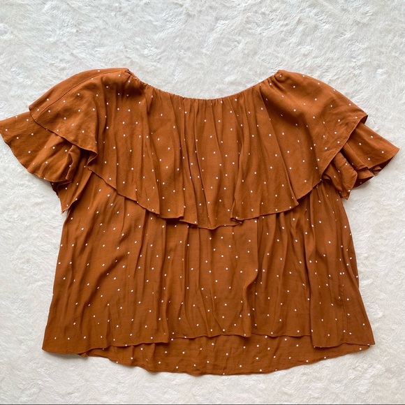 MLM label Maison Off Shoulder Burnt orange polka dot oversized top small - Picture 3 of 8